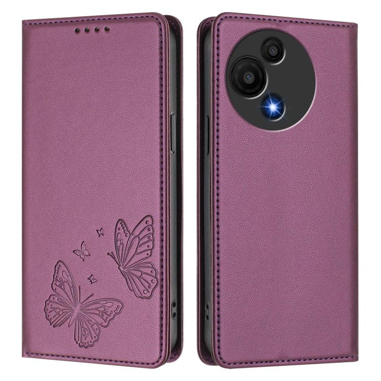 For TCL 605 / TCL 60 SE Strong Magnetic Dual Butterfly RFID Vegan Leather Phone Case