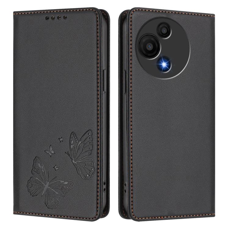 For TCL 605 / TCL 60 SE Strong Magnetic Dual Butterfly RFID Vegan Leather Phone Case