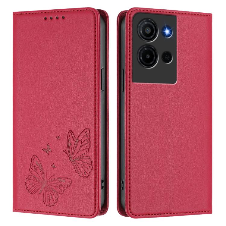 For TCL K32 5G / K33 5G Strong Magnetic Dual Butterfly RFID Vegan Leather Phone Case