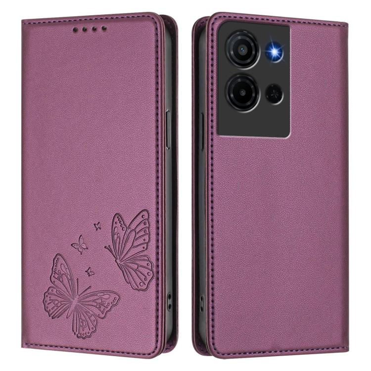 For TCL K32 5G / K33 5G Strong Magnetic Dual Butterfly RFID Vegan Leather Phone Case