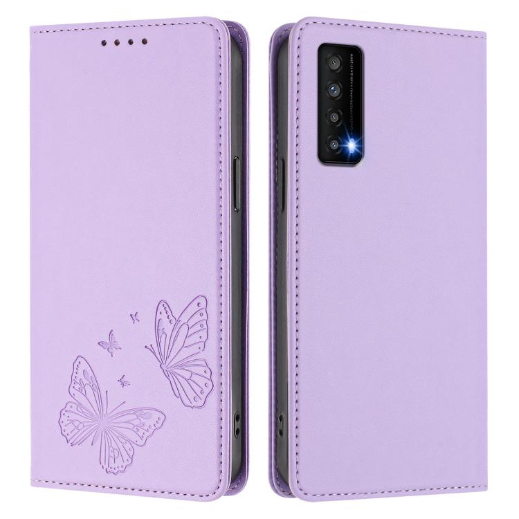 For TCL Stylus 5G Strong Magnetic Dual Butterfly RFID Vegan Leather Phone Case
