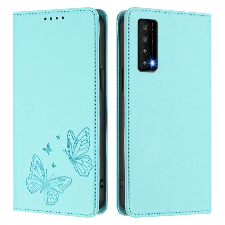 For TCL Stylus 5G Strong Magnetic Dual Butterfly RFID Vegan Leather Phone Case