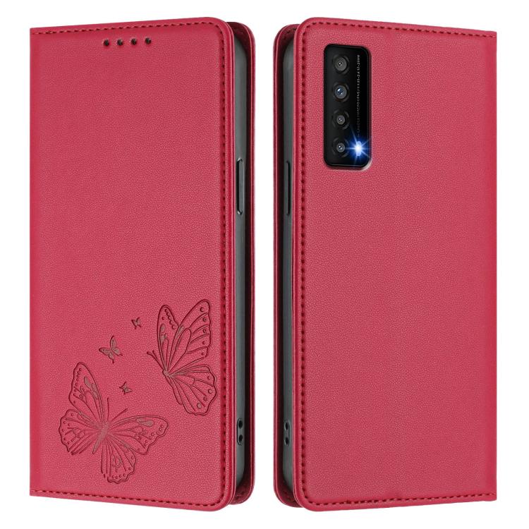 For TCL Stylus 5G Strong Magnetic Dual Butterfly RFID Vegan Leather Phone Case