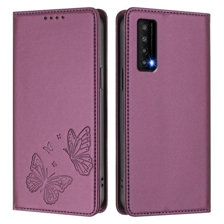 For TCL Stylus 5G Strong Magnetic Dual Butterfly RFID Vegan Leather Phone Case
