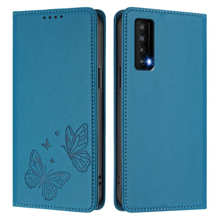 For TCL Stylus 5G Strong Magnetic Dual Butterfly RFID Vegan Leather Phone Case