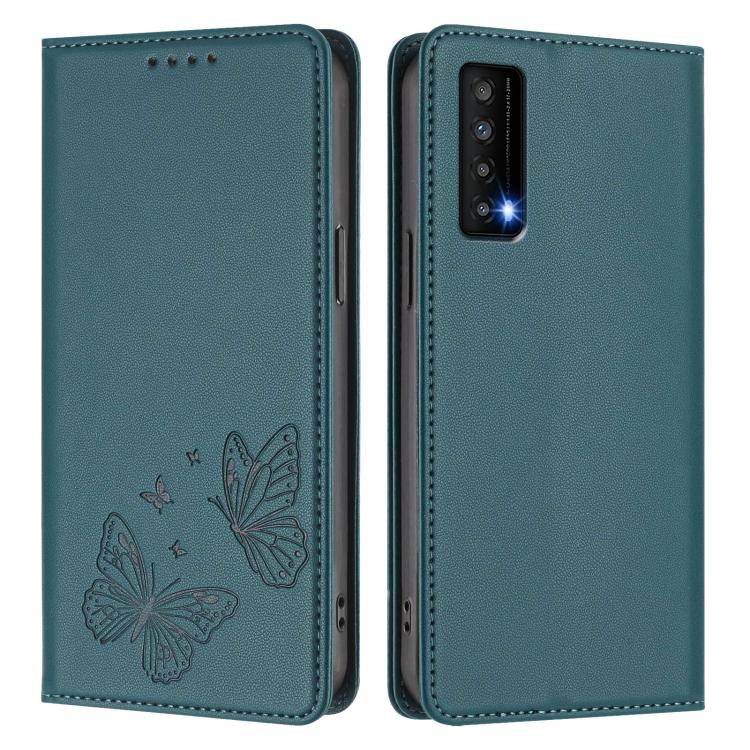 For TCL Stylus 5G Strong Magnetic Dual Butterfly RFID Vegan Leather Phone Case