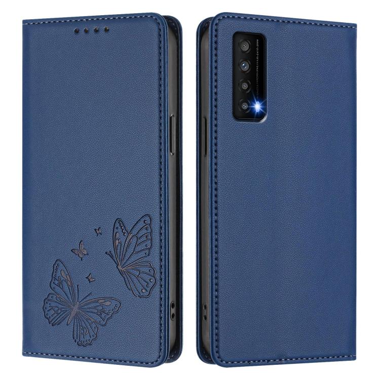 For TCL Stylus 5G Strong Magnetic Dual Butterfly RFID Vegan Leather Phone Case