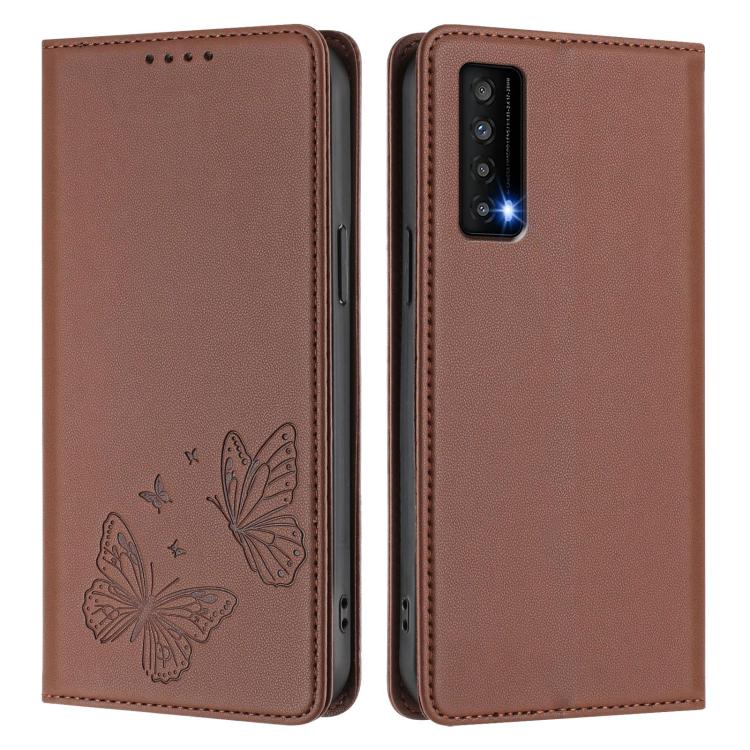For TCL Stylus 5G Strong Magnetic Dual Butterfly RFID Vegan Leather Phone Case