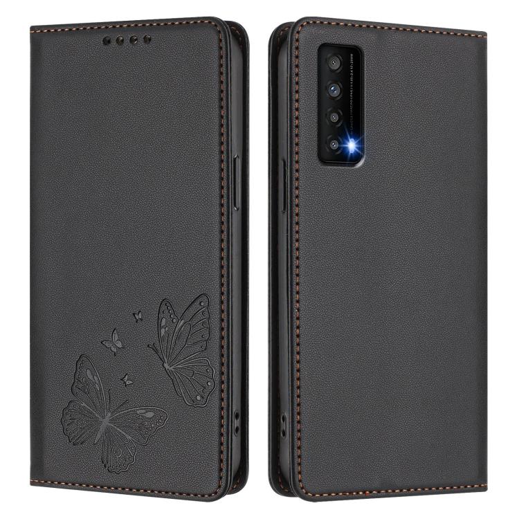 For TCL Stylus 5G Strong Magnetic Dual Butterfly RFID Vegan Leather Phone Case
