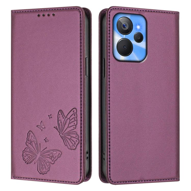 For Realme 10T / Realme 10s Strong Magnetic Dual Butterfly RFID Vegan Leather Phone Case