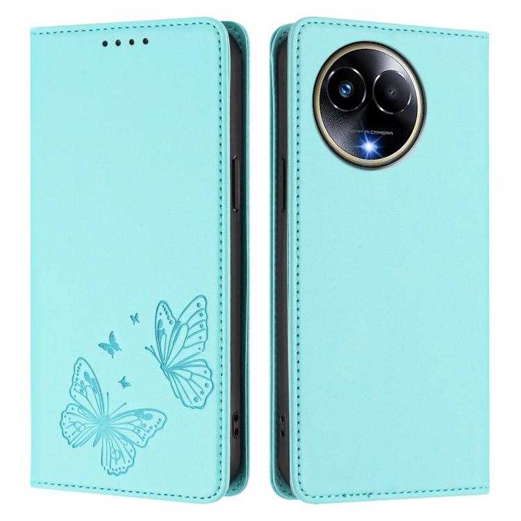 For Realme 11 5G / 11x / C67 5G / Narzo 60x Strong Magnetic Dual Butterfly RFID Vegan Leather Phone Case