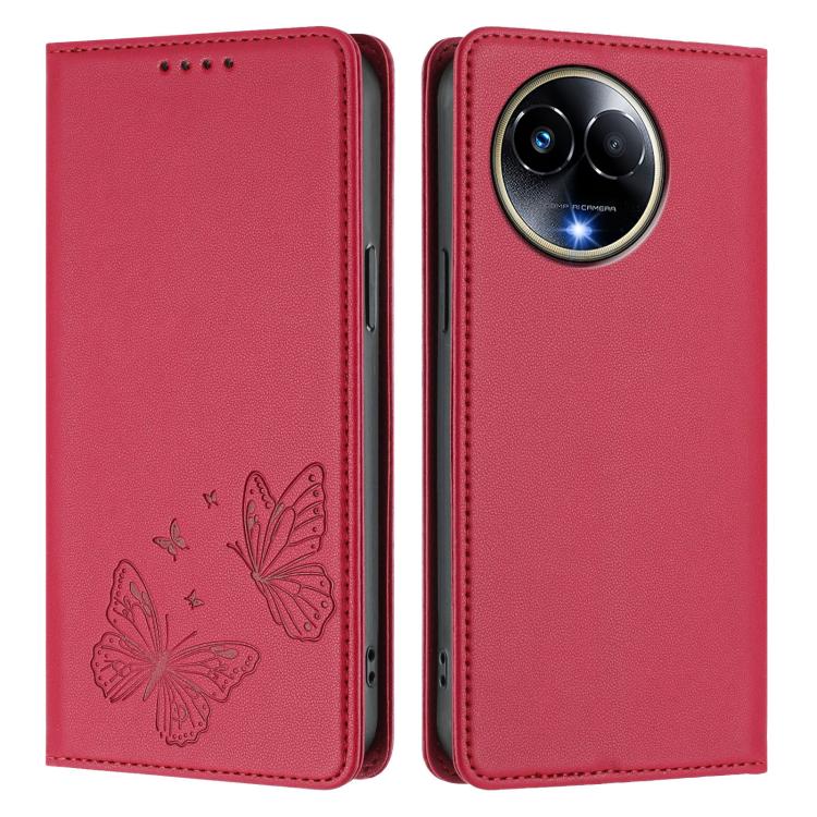 For Realme 11 5G / 11x / C67 5G / Narzo 60x Strong Magnetic Dual Butterfly RFID Vegan Leather Phone Case