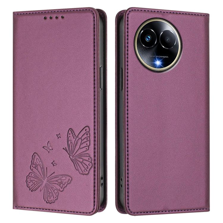 For Realme 11 5G / 11x / C67 5G / Narzo 60x Strong Magnetic Dual Butterfly RFID Vegan Leather Phone Case
