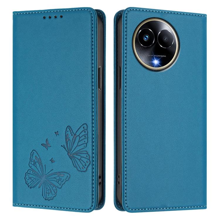 For Realme 11 5G / 11x / C67 5G / Narzo 60x Strong Magnetic Dual Butterfly RFID Vegan Leather Phone Case