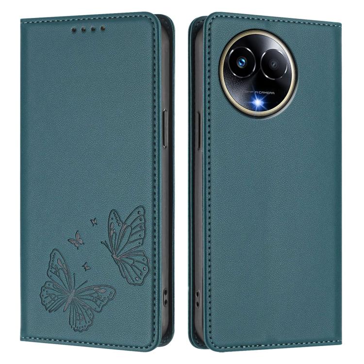 For Realme 11 5G / 11x / C67 5G / Narzo 60x Strong Magnetic Dual Butterfly RFID Vegan Leather Phone Case