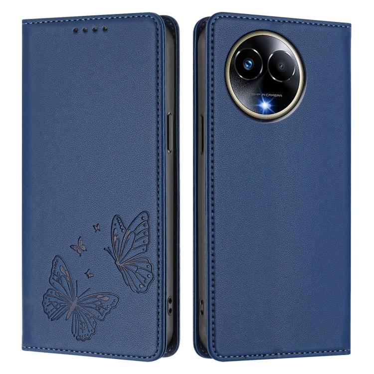 For Realme 11 5G / 11x / C67 5G / Narzo 60x Strong Magnetic Dual Butterfly RFID Vegan Leather Phone Case