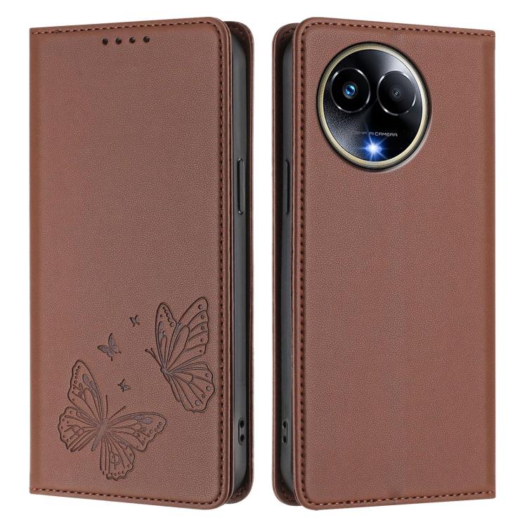 For Realme 11 5G / 11x / C67 5G / Narzo 60x Strong Magnetic Dual Butterfly RFID Vegan Leather Phone Case