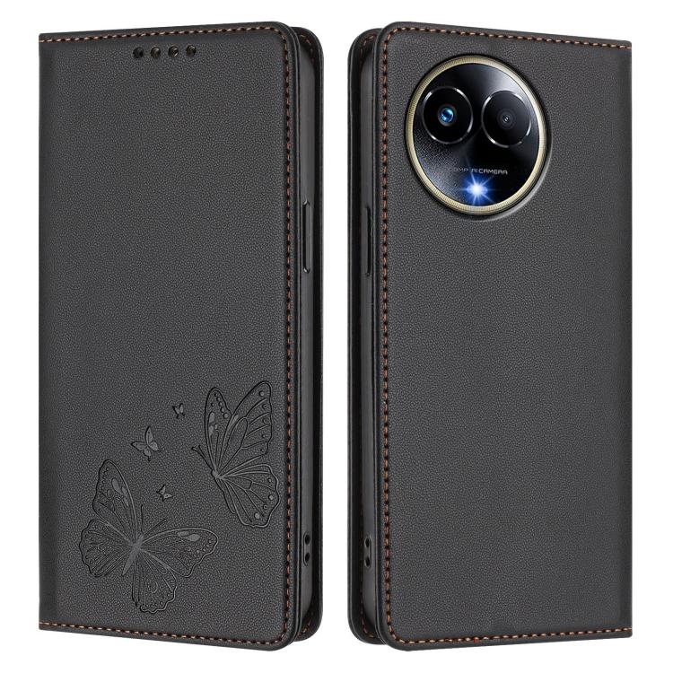For Realme 11 5G / 11x / C67 5G / Narzo 60x Strong Magnetic Dual Butterfly RFID Vegan Leather Phone Case