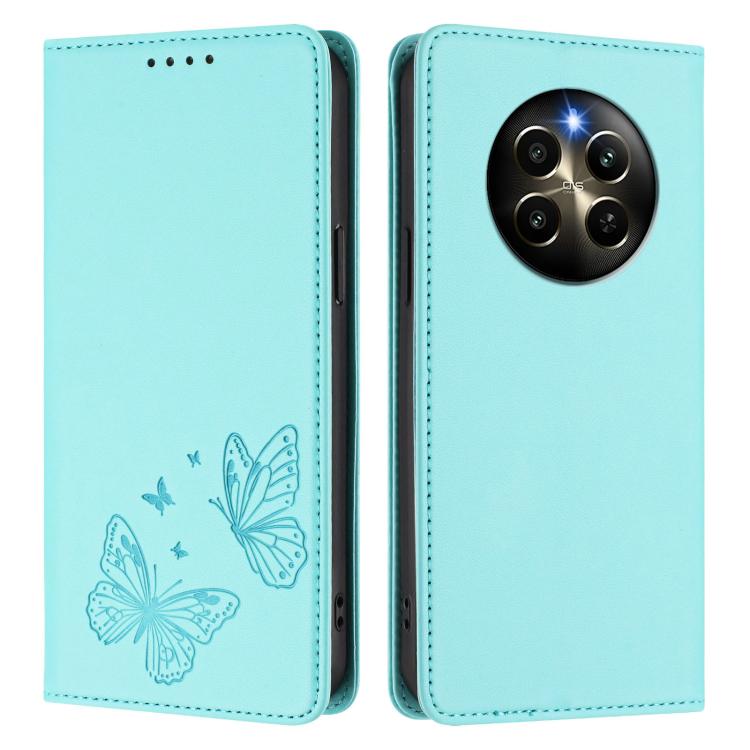 For Realme 12 Pro / 12 Pro+ / Realme P1 Pro Strong Magnetic Dual Butterfly RFID Vegan Leather Phone Case