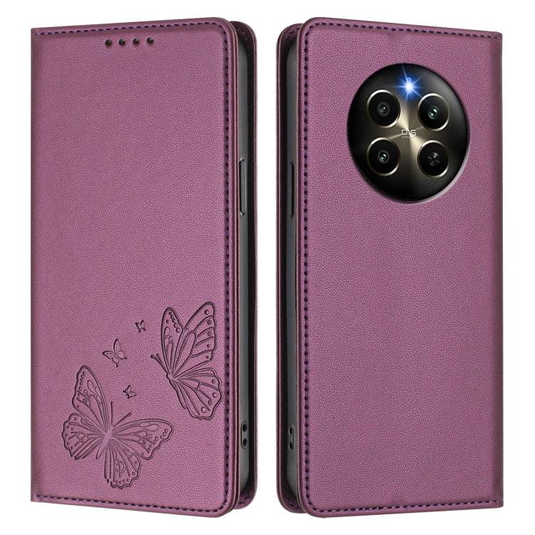 For Realme 12 Pro / 12 Pro+ / Realme P1 Pro Strong Magnetic Dual Butterfly RFID Vegan Leather Phone Case