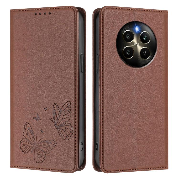 For Realme 12 Pro / 12 Pro+ / Realme P1 Pro Strong Magnetic Dual Butterfly RFID Vegan Leather Phone Case