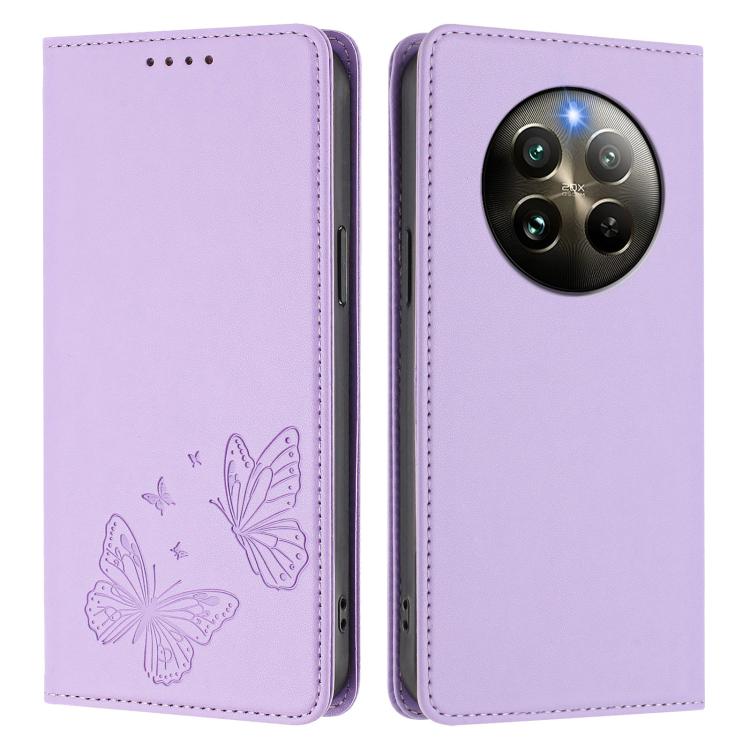 For Realme 13 4G / 12 4G / 12+ / Narzo 70 / P1 Strong Magnetic Dual Butterfly RFID Vegan Leather Phone Case