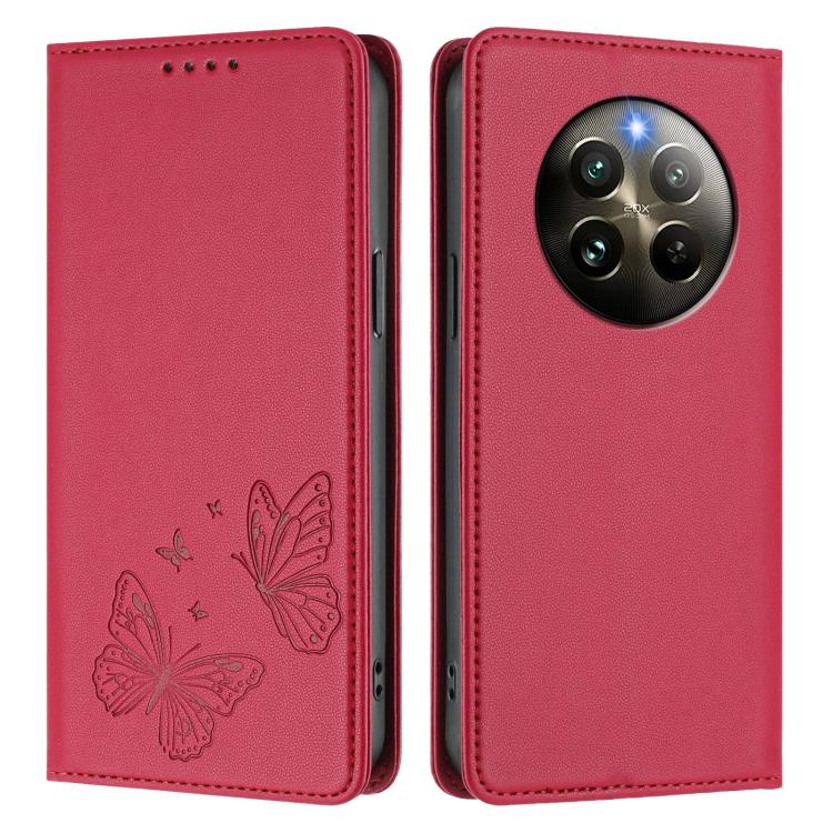 For Realme 13 4G / 12 4G / 12+ / Narzo 70 / P1 Strong Magnetic Dual Butterfly RFID Vegan Leather Phone Case