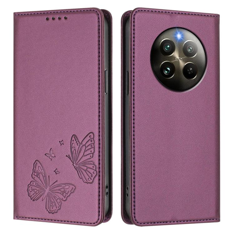 For Realme 13 4G / 12 4G / 12+ / Narzo 70 / P1 Strong Magnetic Dual Butterfly RFID Vegan Leather Phone Case