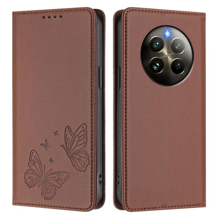For Realme 13 4G / 12 4G / 12+ / Narzo 70 / P1 Strong Magnetic Dual Butterfly RFID Vegan Leather Phone Case