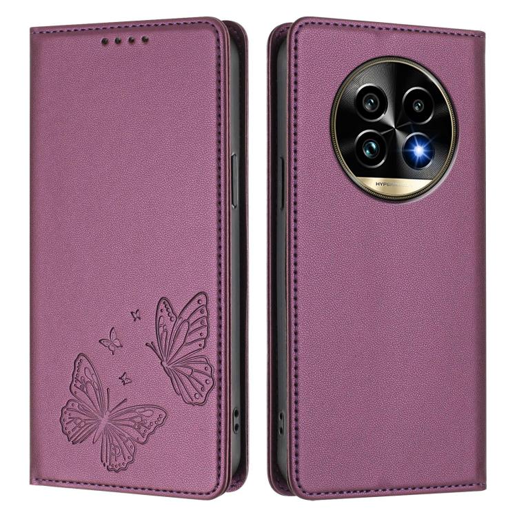 For Realme 13 Pro / Realme 13 Pro+ Strong Magnetic Dual Butterfly RFID Vegan Leather Phone Case