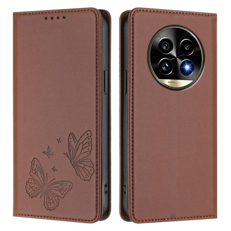 For Realme 13 Pro / Realme 13 Pro+ Strong Magnetic Dual Butterfly RFID Vegan Leather Phone Case