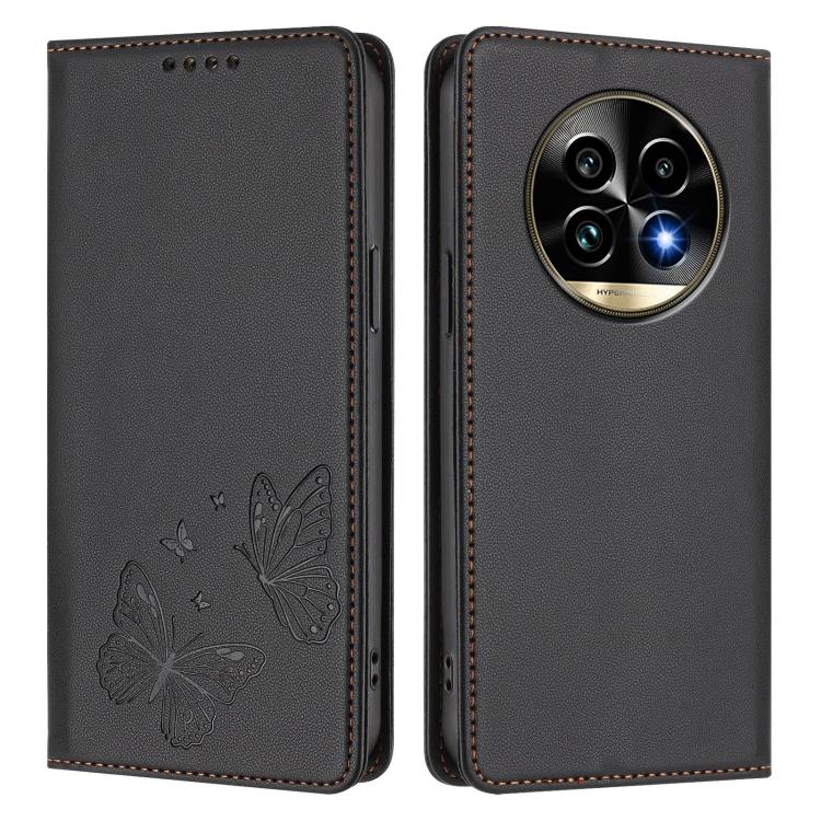 For Realme 13 Pro / Realme 13 Pro+ Strong Magnetic Dual Butterfly RFID Vegan Leather Phone Case