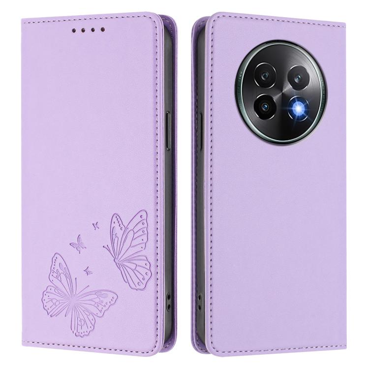 For Realme 13+ Strong Magnetic Dual Butterfly RFID Vegan Leather Phone Case