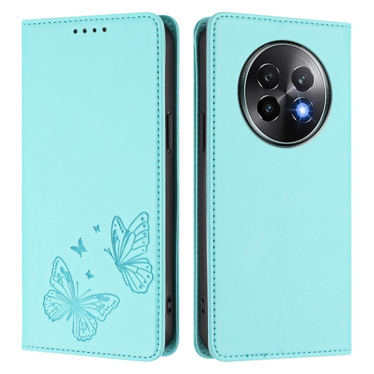 For Realme 13+ Strong Magnetic Dual Butterfly RFID Vegan Leather Phone Case
