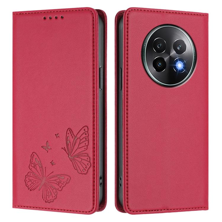 For Realme 13+ Strong Magnetic Dual Butterfly RFID Vegan Leather Phone Case