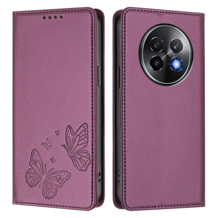 For Realme 13+ Strong Magnetic Dual Butterfly RFID Vegan Leather Phone Case