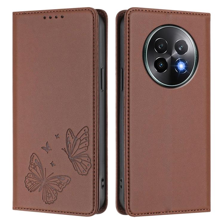 For Realme 13+ Strong Magnetic Dual Butterfly RFID Vegan Leather Phone Case