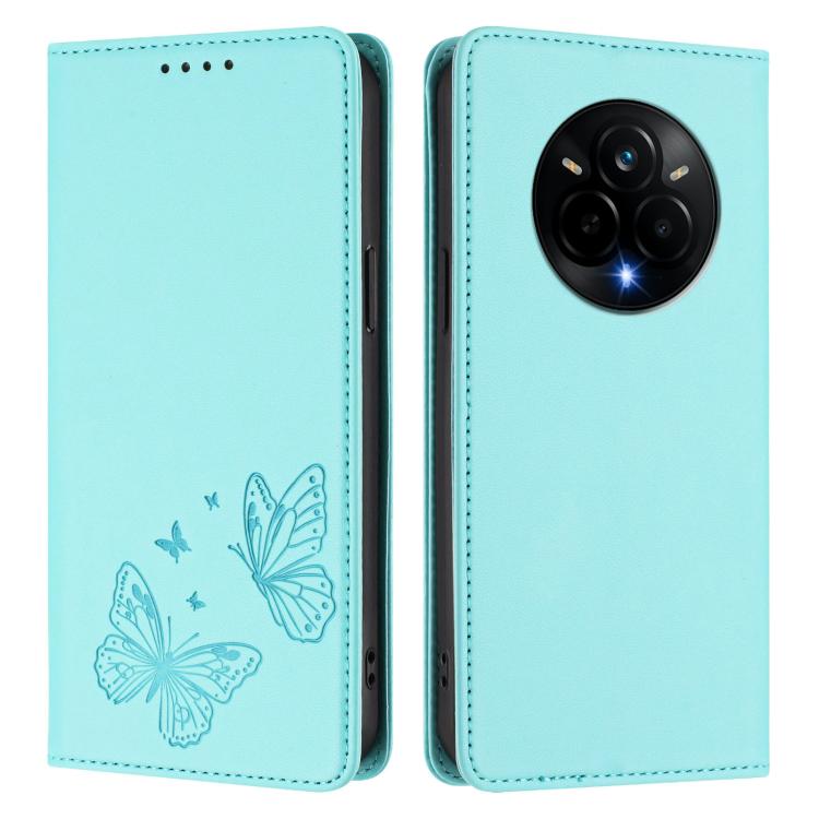 For Realme 14 Pro Strong Magnetic Dual Butterfly RFID Vegan Leather Phone Case