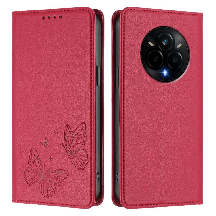 For Realme 14 Pro Strong Magnetic Dual Butterfly RFID Vegan Leather Phone Case