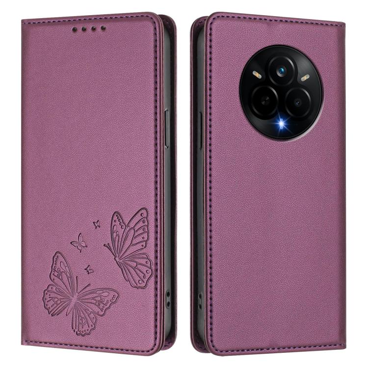For Realme 14 Pro Strong Magnetic Dual Butterfly RFID Vegan Leather Phone Case
