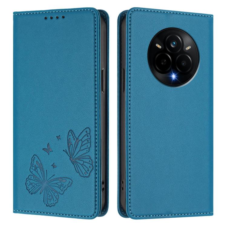For Realme 14 Pro Strong Magnetic Dual Butterfly RFID Vegan Leather Phone Case
