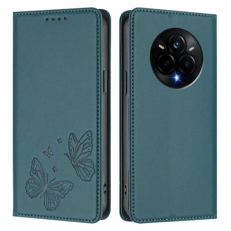 For Realme 14 Pro Strong Magnetic Dual Butterfly RFID Vegan Leather Phone Case