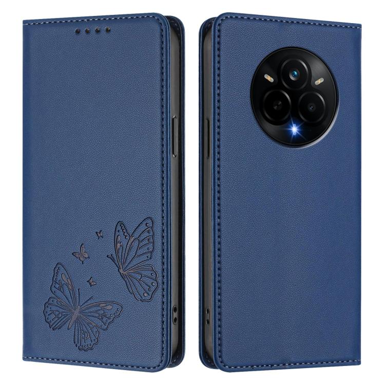 For Realme 14 Pro Strong Magnetic Dual Butterfly RFID Vegan Leather Phone Case