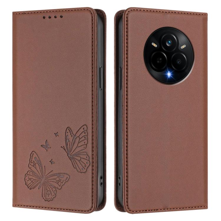 For Realme 14 Pro Strong Magnetic Dual Butterfly RFID Vegan Leather Phone Case