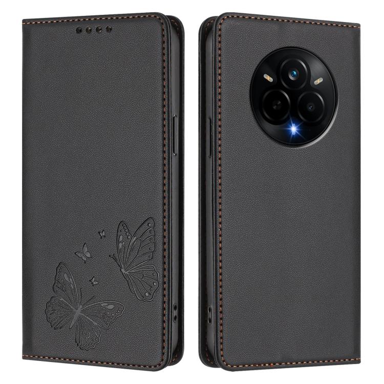 For Realme 14 Pro Strong Magnetic Dual Butterfly RFID Vegan Leather Phone Case