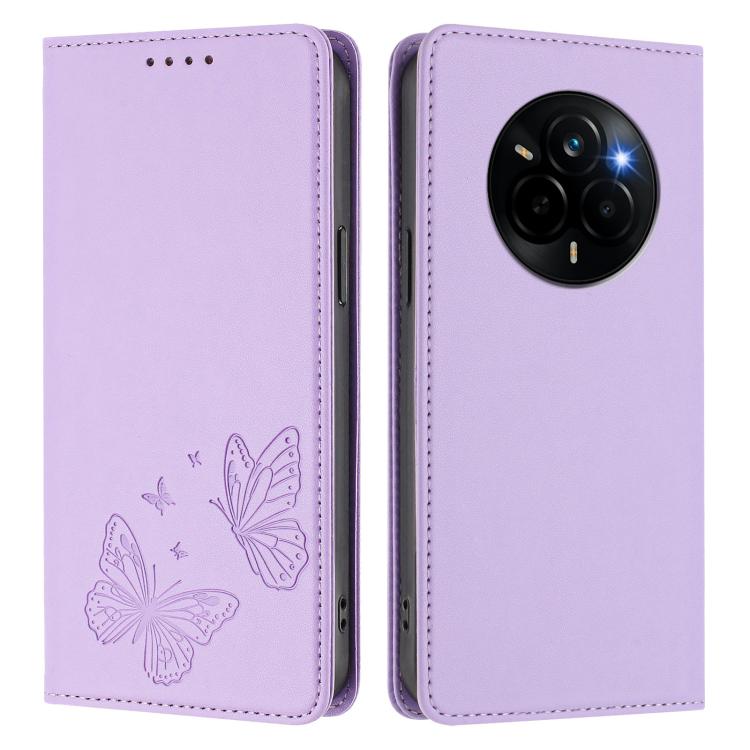 For Realme 14 Pro 5G India / Narzo 80 Pro Strong Magnetic Dual Butterfly RFID Vegan Leather Phone Case