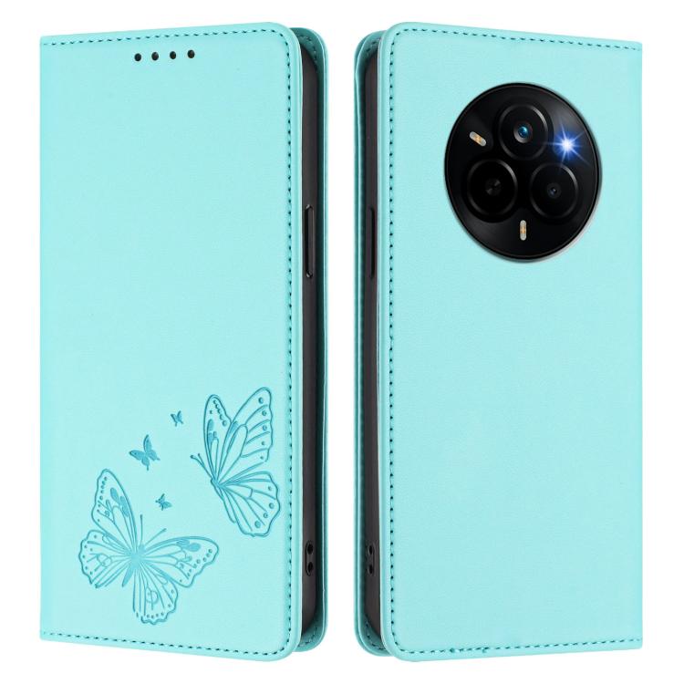 For Realme 14 Pro 5G India / Narzo 80 Pro Strong Magnetic Dual Butterfly RFID Vegan Leather Phone Case