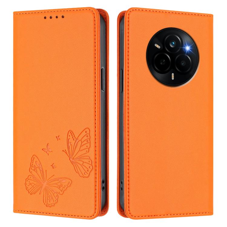 For Realme 14 Pro 5G India / Narzo 80 Pro Strong Magnetic Dual Butterfly RFID Vegan Leather Phone Case