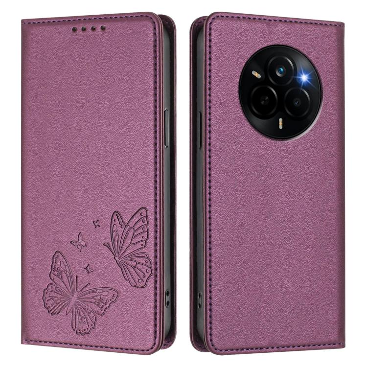 For Realme 14 Pro 5G India / Narzo 80 Pro Strong Magnetic Dual Butterfly RFID Vegan Leather Phone Case