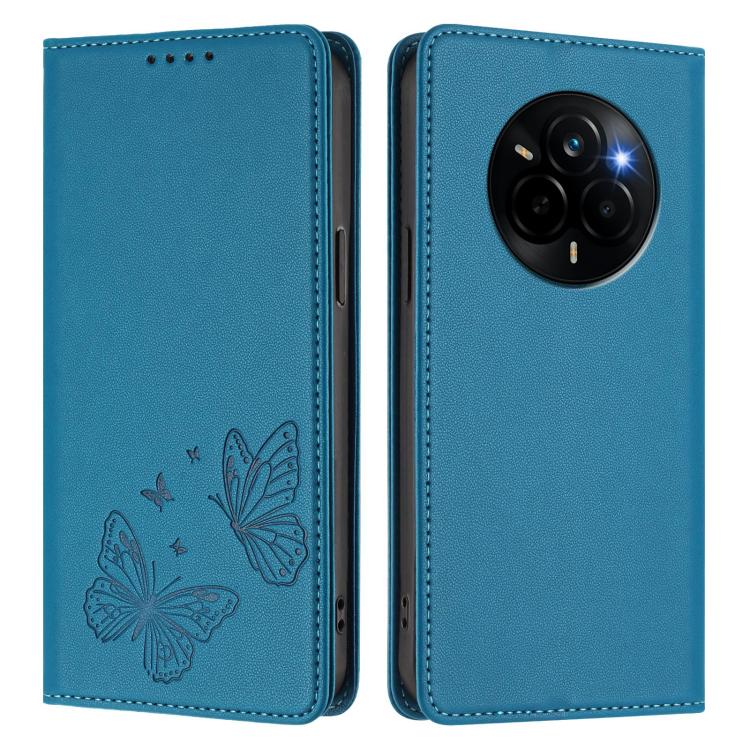 For Realme 14 Pro 5G India / Narzo 80 Pro Strong Magnetic Dual Butterfly RFID Vegan Leather Phone Case